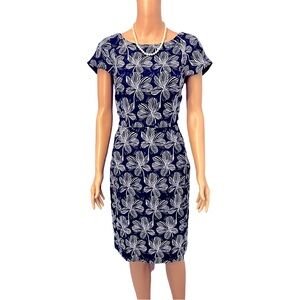 J. Crew navy and white floral dress.
